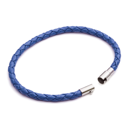 men's blue plaited thin leather bracelet Tribal Steel