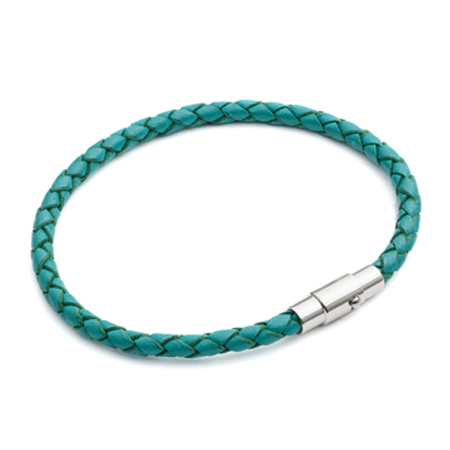 Tribal Steel thin turquoise leather bracelet