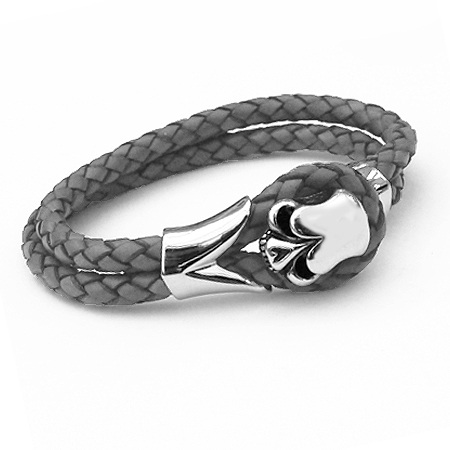 Tribal Steel grey skull leather bracelet