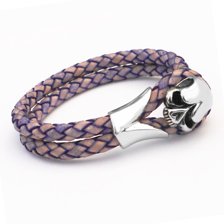Tribal Steel purple skull leather bracelet