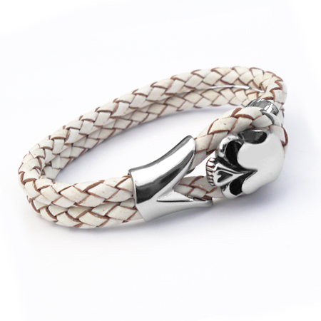 Tribal Steel white skull leather bracelet