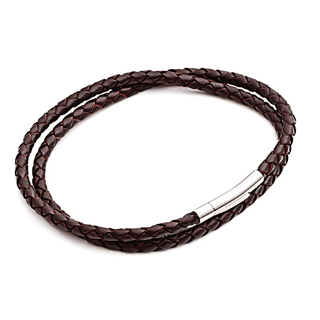 Tribal Steel thin brown leather bracelet