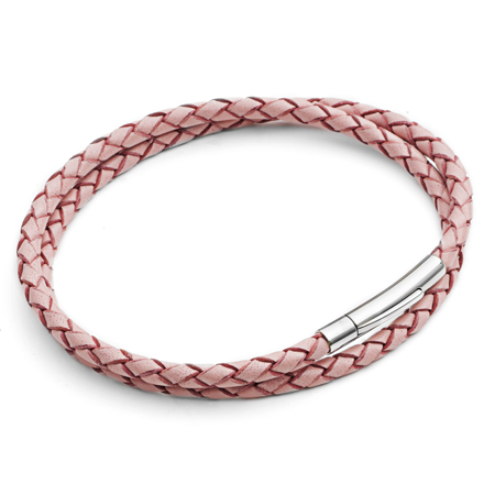 Tribal Steel pink leather bracelet 2 wrap