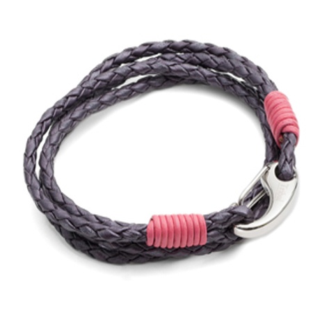 Tribal Steel purple and pink leather bracelet