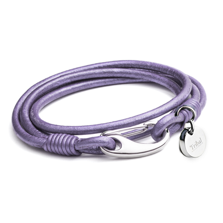 purple womens leather bracelet tribal steel