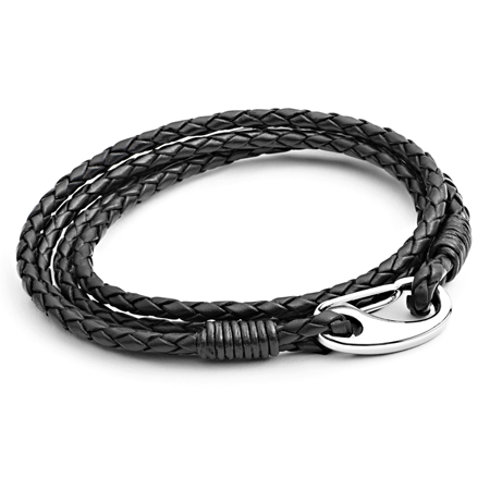 mens leather bracelet black Tribal Steel