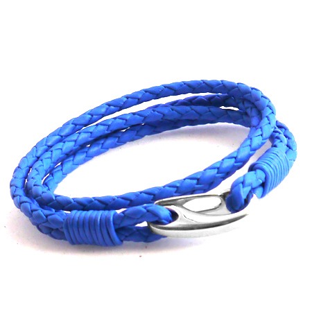 Tribal Steel bright blue leather bracelet 