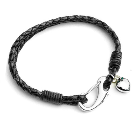 Black heart bracelet leather