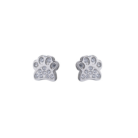 Cubic Zirconia Paw Print Stud Earrings