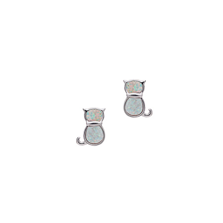 Cat earrings white opalique